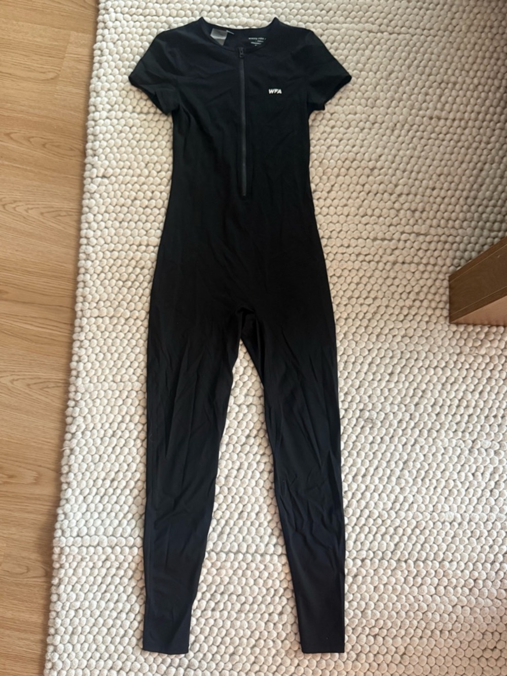 White Fox Black Short Sleeve Zip Front Jumpsuit